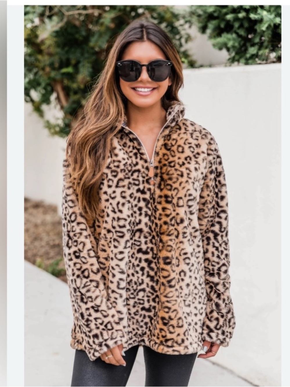 Pink Lily Leopard Half-Zip Pullover